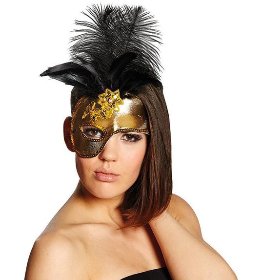 venetiaans masker goud met zwarte veren