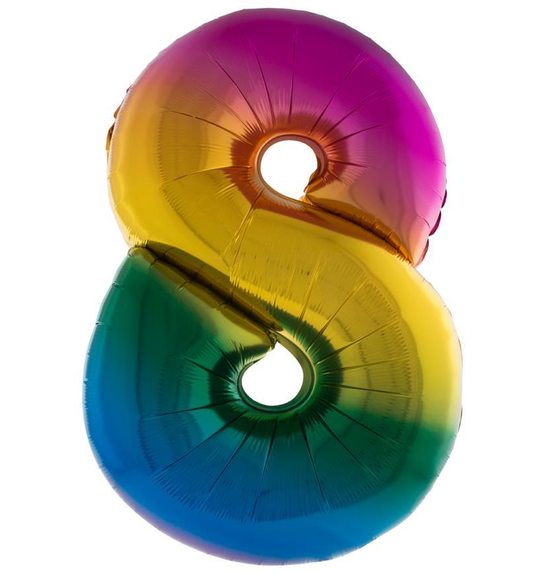 Folieballon 40 inch cijfer 8 regenboog