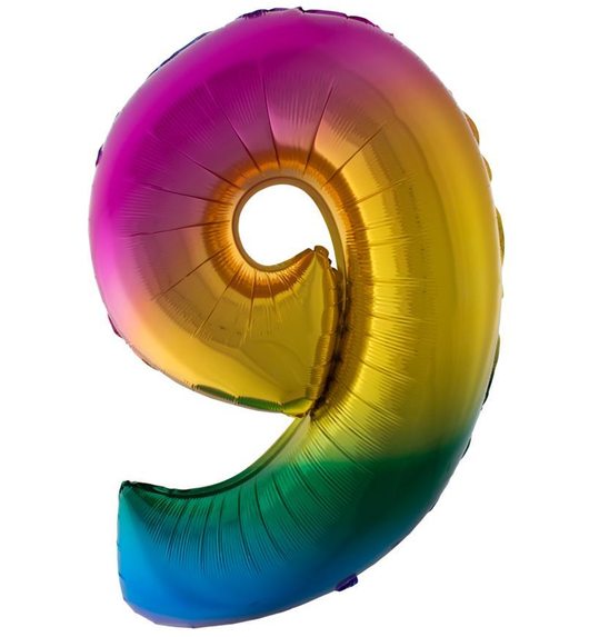 Folieballon 40 inch cijfer 9 regenboog