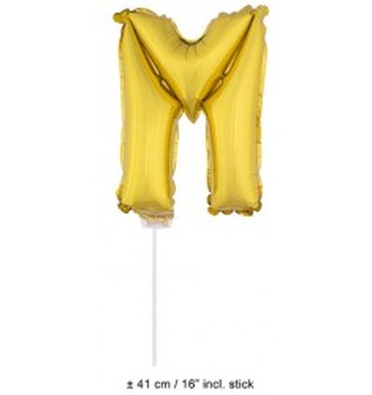 Folieballon Gouden letter M op stokje 16inch