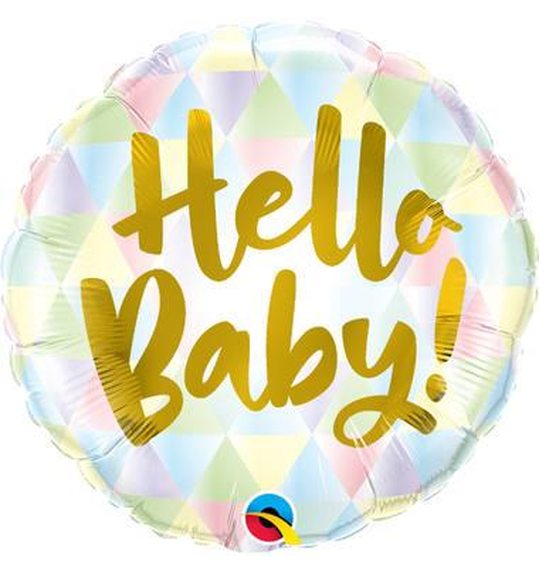 Folieballon Hello Baby! Meerkleurige Driehoeken - 45cm