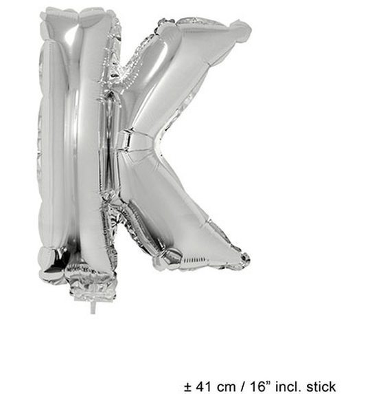 Folieballon letter K zilver 16 inch