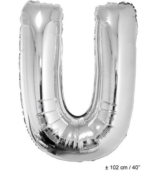 Folieballon letter U 40 inch zilver