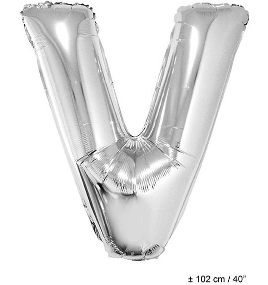 Folieballon letter v 40 inch zilver