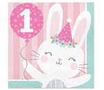 Servetten 1st birthday bunny (33cm,16st)