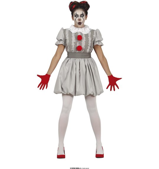 grijze horror clown dames kostuum