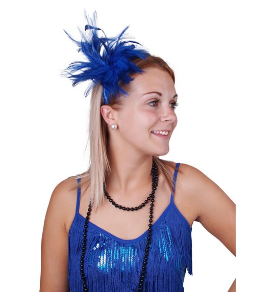 Blauw Haarstukje met pluimen