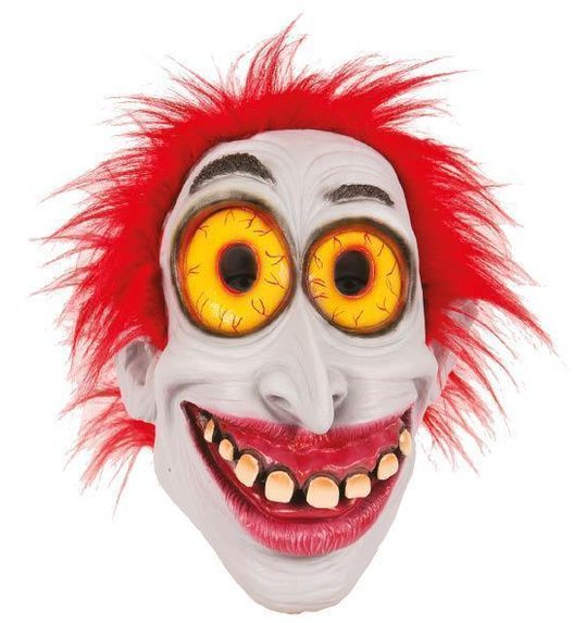 Creepy masker met grote ogen en rood haar