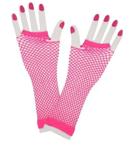 Fluo roze lange net handschoenen