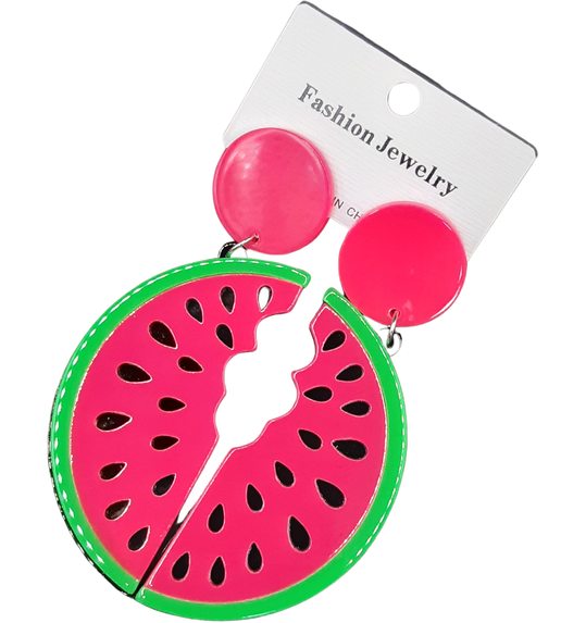 Fluo roze watermeloen oorringen
