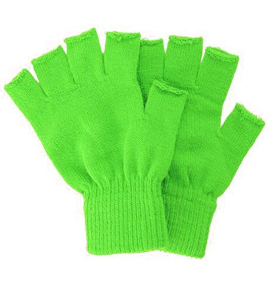 Groene gebreide vingerloze handschoenen