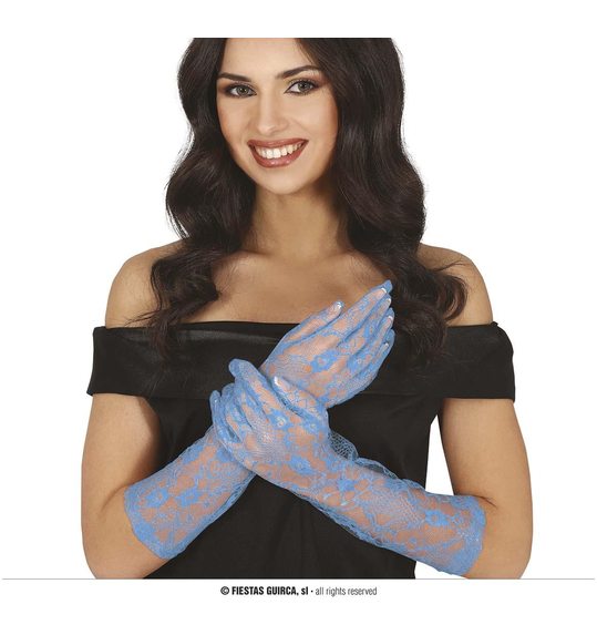 Handschoenen kant blauw 38 cm
