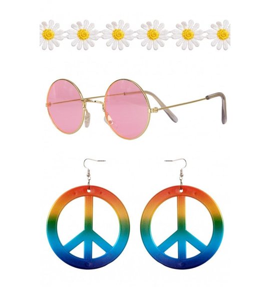 Hippie set bril/oorringen/haarband