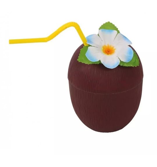 Kokosnoot beker met bloem en rietje