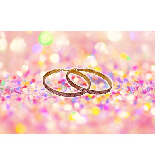 Oorbellen grote ring glitter roze