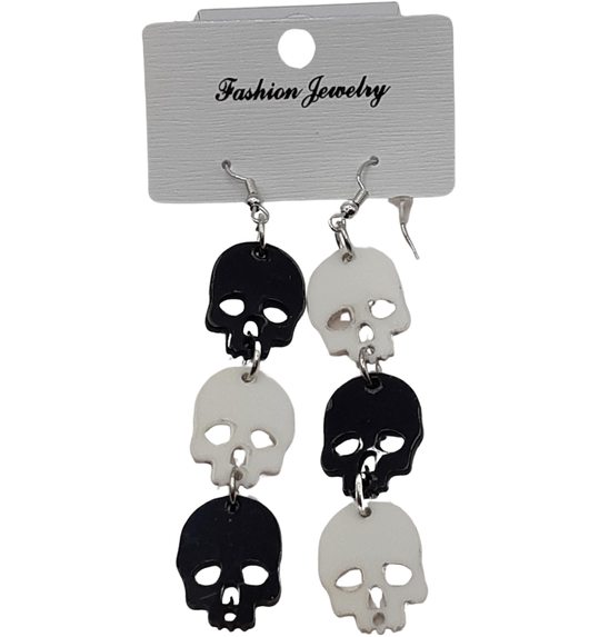 Oorbellen halloween skulls black/white