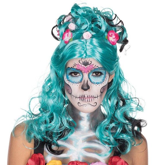 Turquoise day of the dead pruik