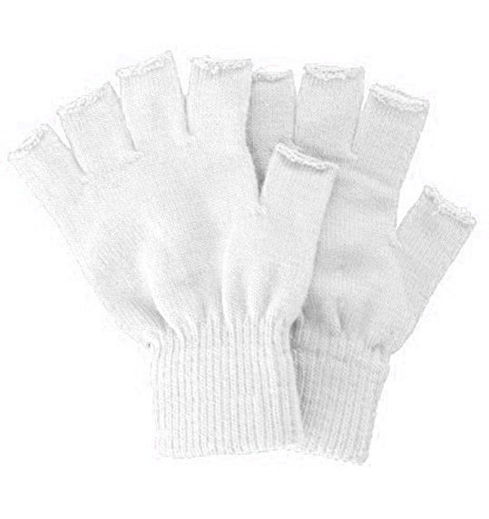 Witte gebreide vingerloze handschoenen