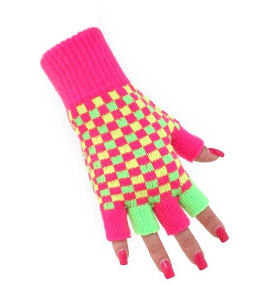 handschoenen fluo met blokjes zonder vingers