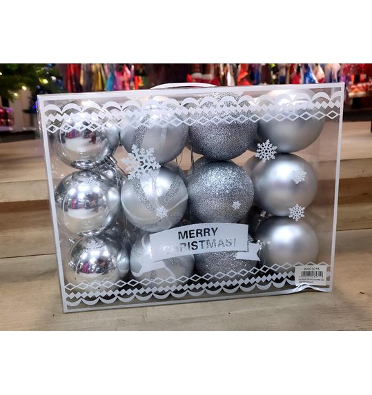 Classic box kerstballen zilver 24 stuks