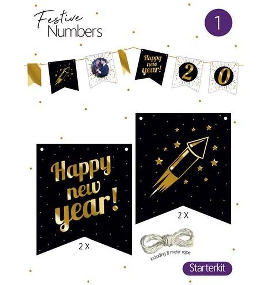 Festive numbers starter kit “Happy New Year“ 4 st. + lijn