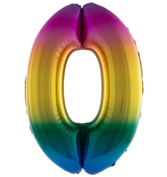 Folieballon 40 inch cijfer 0 regenboog