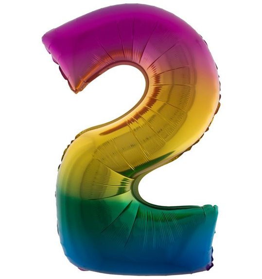 Folieballon 40 inch cijfer 2 regenboog