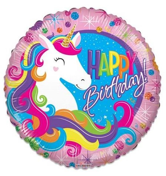 Folieballon Happy Birthday! eenhoorn