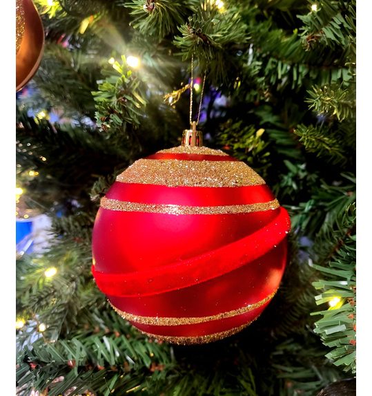 Glitter grote rood/goud Kerstballen 8 stuks