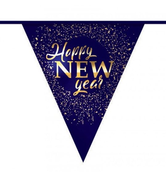 Papieren Vlaggenlijn “Happy New Year“ hotstamp 6m