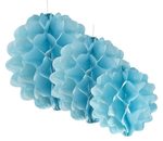 Set van 3 blauwe pompons 15 20 29 cm