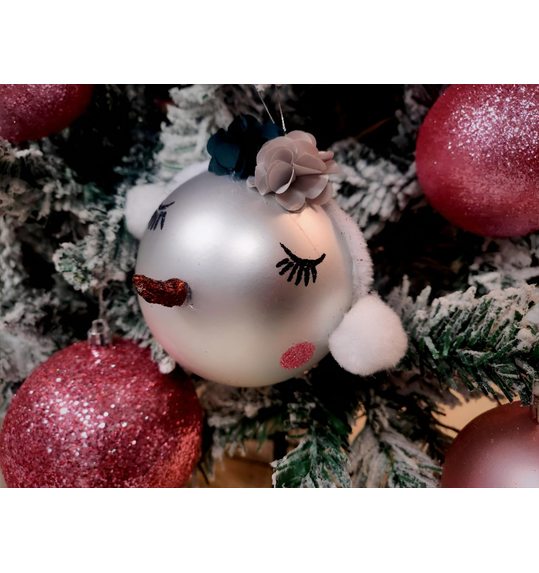 Zilveren Kerstballen sneeuwpopje groot  6 stuks