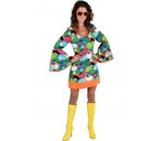 70 s hippie jurk met multicolor bloemenprint