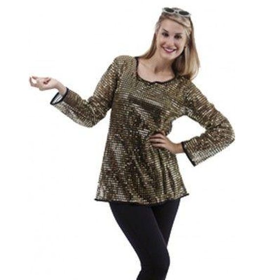 Disco hemd jurk glitter dames goud