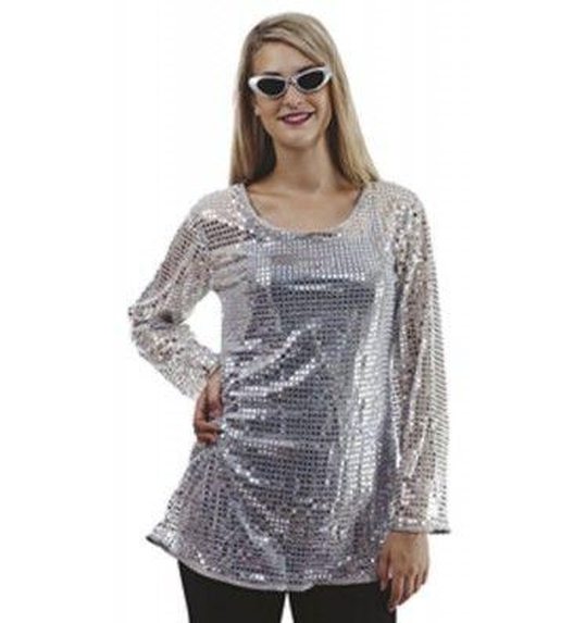 Disco hemd jurk zilver dames