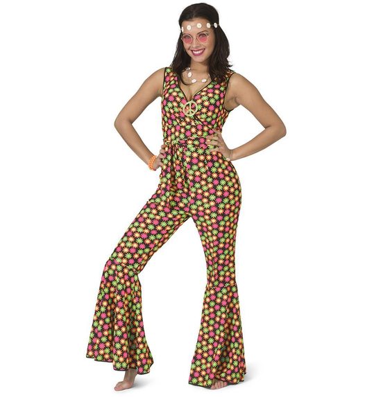 Disco hippie jumpsuit met bloemetjes
