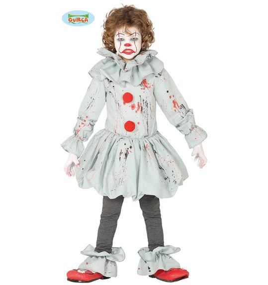 Griezel clown kostuum grijs voor kinderen