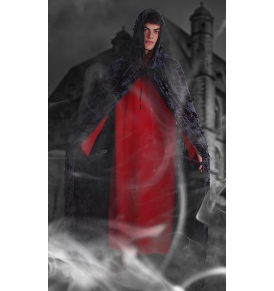 Halloween cape met netstof grijze -zwart 140 CM volwassene