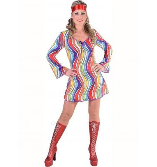 Hippie disco verkleed jurk regenboog