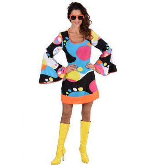 Jaren 70 disco jurk met liquid print