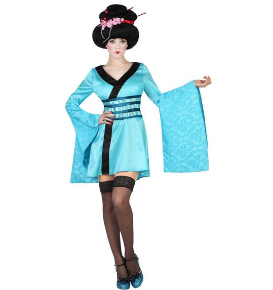 Kostuum geisha lichtblauw