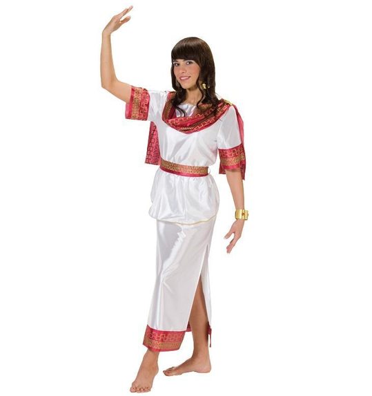 Kostuum griekse dame wit met rode accenten