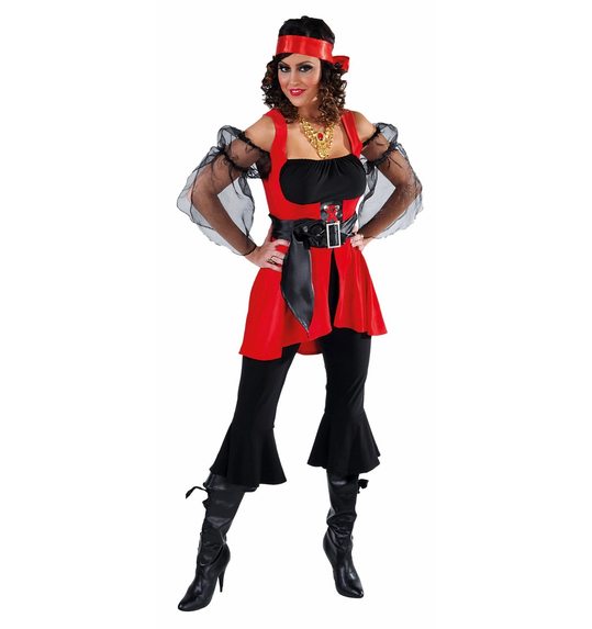 Piraat dames verkleed pak rood met zwart 