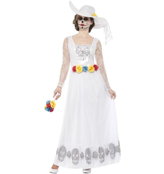 Skelet zombie bruid kostuum